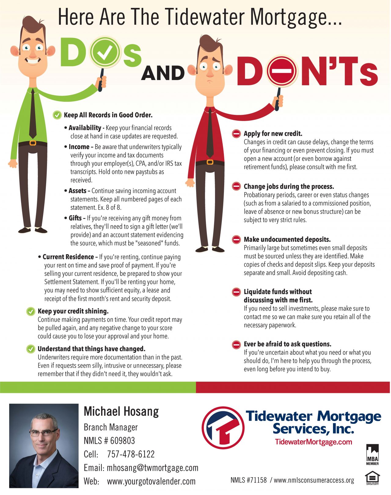 Dos and Donts flyer Mike Hosang Tidewater Mortgage Services Inc.